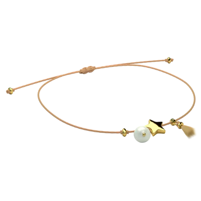 Bransoletka minimalistyczna z chwostem, złotą gwiazdką i perłą na szpilce