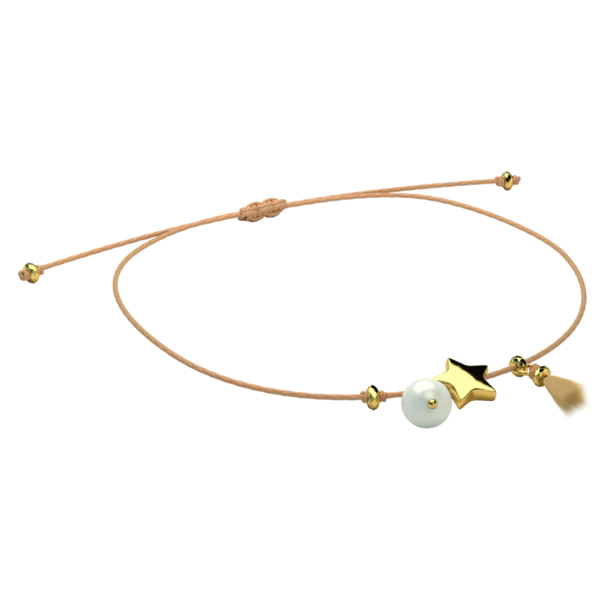 Bransoletka minimalistyczna z chwostem, złotą gwiazdką i perłą na szpilce