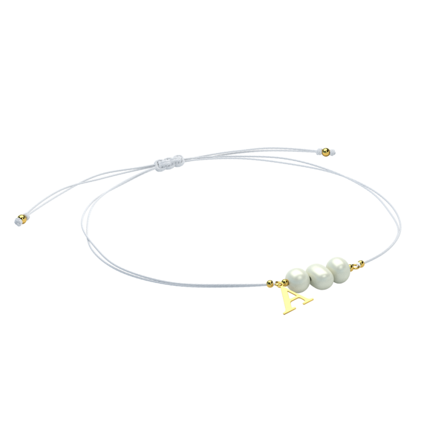 Bransoletka minimalistyczna z perłami na szpilce i złotą literką