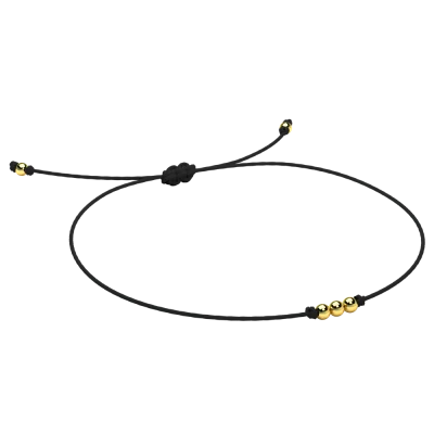 Bransoletka minimalistyczna ze złotymi kuleczkami na czarnym sznurku