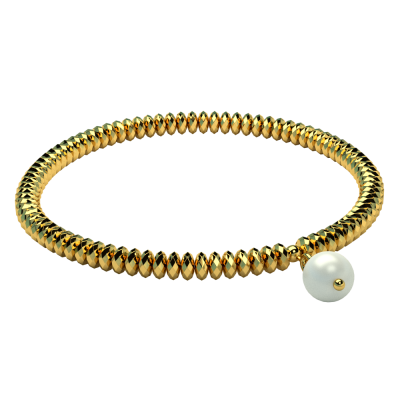 bransoletka elastyczna złota z perłą